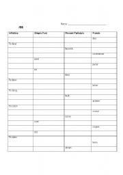 English worksheet: irregulat verb tests 1