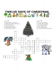 English Worksheet: Twelve days of Christmas criss cross puzzle