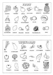 English Worksheet: Fruit and vegetable mini-dictionary (B&W)