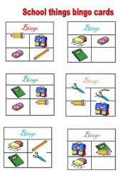 English Worksheet: school things bingo cards