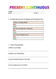 English worksheet: Present Continuous Exercises