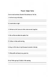 English worksheet: Present Simple Verbs