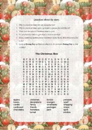 English Worksheet: Questions and Word Search to THE CHRISTMAS BOX