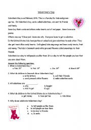 Valentines Day worksheet / quiz