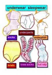 English Worksheet: UNDERWEAR AND SLEEPWEAR- FLASHCARDS #2- socks-underpants-undershirt-briefs-knee socks-full slip