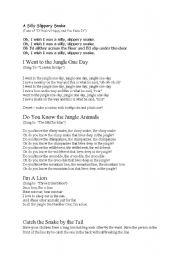 English worksheet: Jungle & Rainforest games and songs