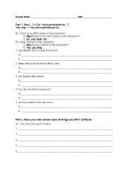 English worksheet: May I ? Yes, you may or No, you must not.