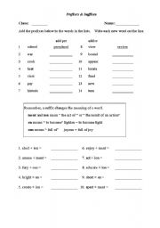 English worksheet: Prefixed and Suffixes