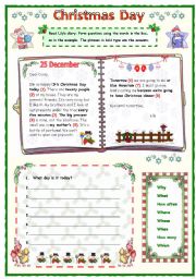 English Worksheet: Christmas Day: Wh- questions