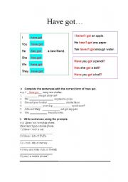 English Worksheet: have got...