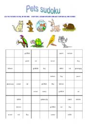 English Worksheet: pet sudoku