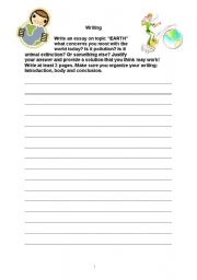 English worksheet: Earth Writing Task - Promoting Essay Structured Writing