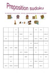 English Worksheet: preposition sudoko