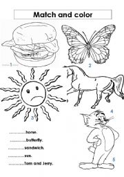 English worksheet: Match and color