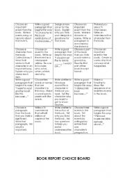 English Worksheet: Book Report Choice Board