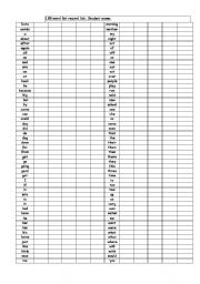 English worksheet: 100 words individual student record sheet