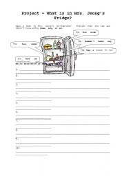 English Worksheet: What is in Mrs. Jeongs Fridge?