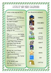 English Worksheet: Christmas songs and carols (set): AWAY IN THE MANGER Christmas songs and carols (set)