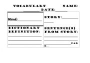English worksheet: Vocabulary Template (for use with any story)