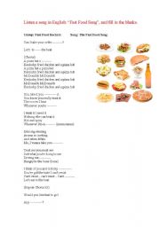 English Worksheet: fast food song