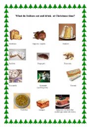 English worksheet: What do Italians eat and drink at Christmas time. Italian food.