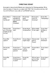 English Worksheet: Christmas Bingo