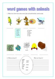 English worksheet: Word games with animals