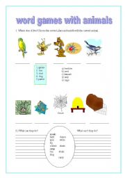 English Worksheet: Word games with animals