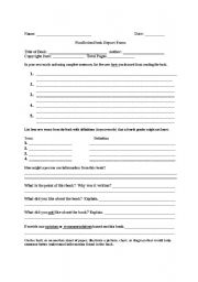 English Worksheet: Non-fiction Book Report Form