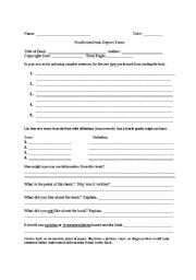 English worksheet: Non-fiction Book Report Form