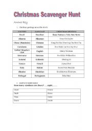 English worksheet: Christmas Scavenger Hunt Answer key