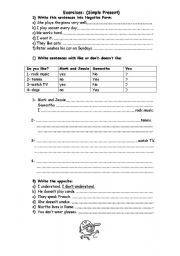 English worksheet: Simple Present  - Worksheet 1 of 2