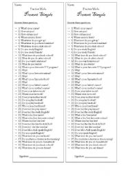 English Worksheet: 50 questions Simple Present