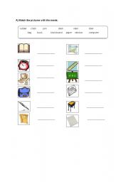 English Worksheet: school objects