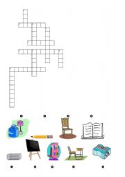 English Worksheet: classroom objects crossword