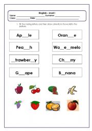 English worksheet: alphabet - food