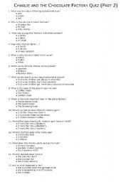 English Worksheet: Charlie and the Chocolate factory quiz part 2