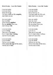 English worksheet: Elvis Presley - Love Me tender lyrics worksheet