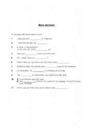 English Worksheet: Been and Gone gap exercises