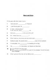 English worksheet: Been and Gone gap exercises