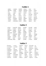 English worksheet: The Academic Word List