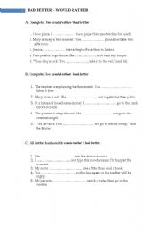 English Worksheet: CONFUSABLES: HAD BETTER - WOULD RATHER