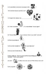 English worksheet: picture activity for conversation by using pics as prompts