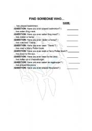English Worksheet: Find Someone Who
