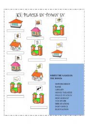 English Worksheet: places in town