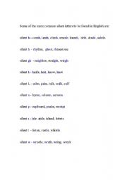 English Worksheet: Words with colored silent letters