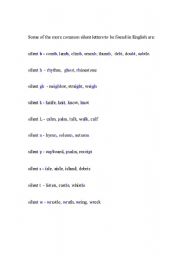 English Worksheet: Words with colored silent letters