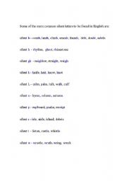 English worksheet: Words with colored silent letters