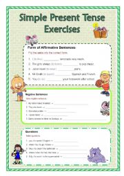 English Worksheet: Simple Present Tense Exercises