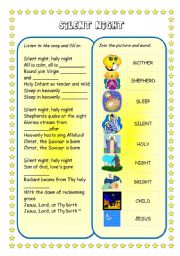 English Worksheet: Christmas songs and carols (set): SILENT NIGHT 